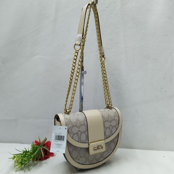 Coach Alie Signature Jacquard Ivory Chain Strap Crossbody Bag - NWT $550 - Picture 4 of 16